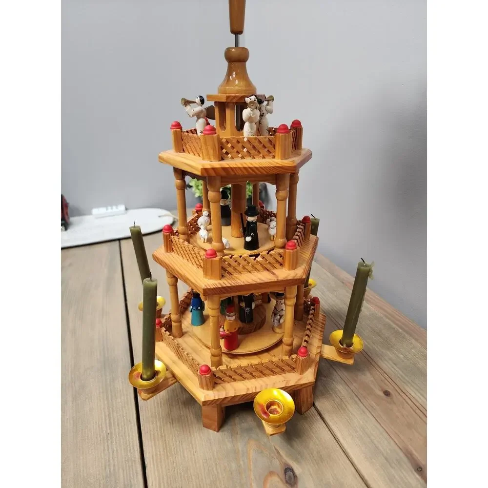VTG Lillian Vernon 3-Tier Wooden Christmas Windmill Carousel Nativity Pyramid